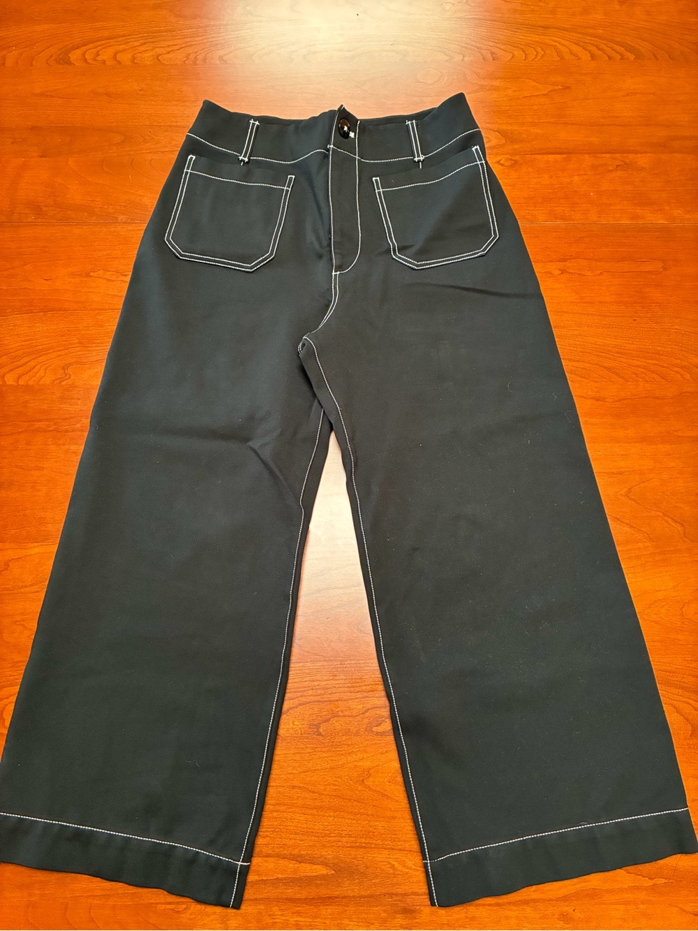 Maeve The Colette Black Wide Leg Pants Contrast Stitching Size 30